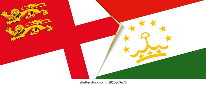 Sark and Tajikistan flags, two vector flags symbol of relationship or confrontation.