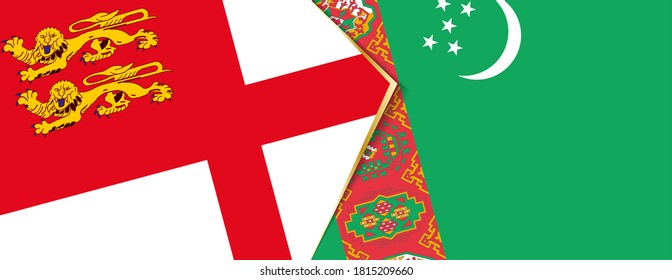 Banderas de Sark y Turkmenistán, dos banderas vectoriales símbolo de relación o enfrentamiento.