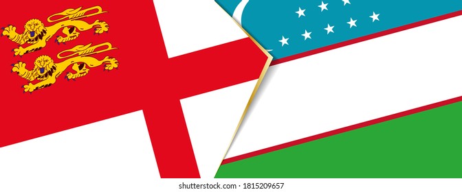 Banderas de Sark y Uzbekistán, dos banderas vectoriales símbolo de relación o confrontación.