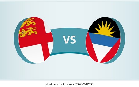 Sark versus Antigua and Barbuda, team sports competition concept. Round flag of countries.