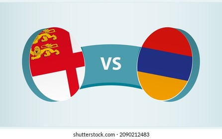 Sark versus Armenia, team sports competition concept. Round flag of countries.