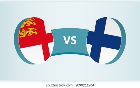 Sark versus Finland, team sports competition concept. Round flag of countries.