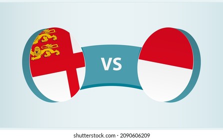 Sark versus Indonesia, team sports competition concept. Round flag of countries.