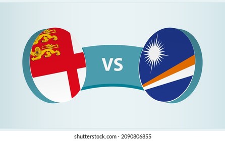 Sark versus Islas Marshall, concepto de competencia deportiva en equipo. Bandera redonda de países.