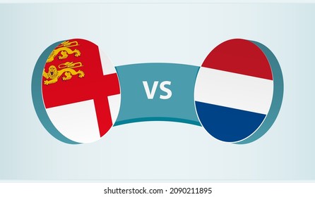 Sark versus Netherlands, team sports competition concept. Round flag of countries.