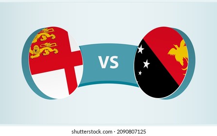 Sark versus Papua New Guinea, team sports competition concept. Round flag of countries.