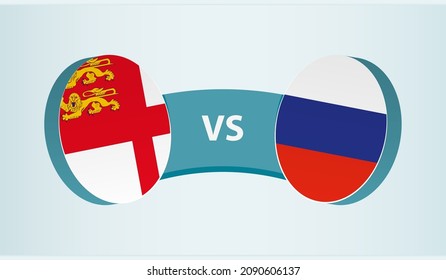 Sark versus Russia, team sports competition concept. Round flag of countries.