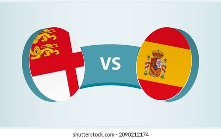 Sark versus Spain, team sports competition concept. Round flag of countries.