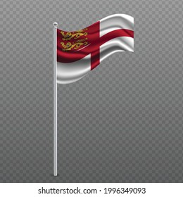 Sark waving flag on metal pole. Vector illustration.