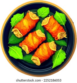 Sarmale cabbage rolls romanian traditional food top view vector illustration.