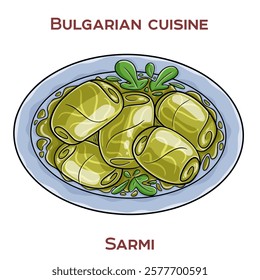 Sarmi is a traditional Bulgarian dish of cabbage or grape vine leaves stuffed with seasoned rice and minced meat, often served with sour cream.