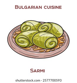 Sarmi is a traditional Bulgarian dish of cabbage or grape vine leaves stuffed with seasoned rice and minced meat, often served with sour cream.