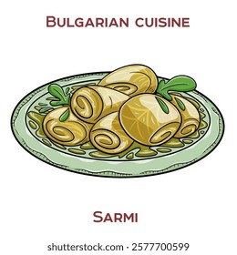 Sarmi is a traditional Bulgarian dish of cabbage or grape vine leaves stuffed with seasoned rice and minced meat, often served with sour cream.