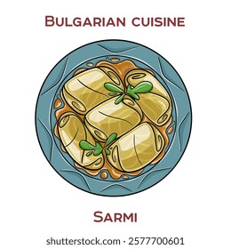 Sarmi is a traditional Bulgarian dish of cabbage or grape vine leaves stuffed with seasoned rice and minced meat, often served with sour cream.