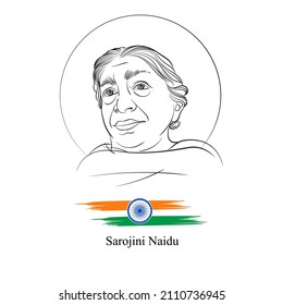 Sarojini Naidu ( 1879 – 1949), Indian activist, vector line drawing of sarojini naidu.