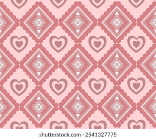 The sarong has a pink flower pattern with a heart pattern designed with a geometric pattern that blends perfectly and is eye-catching in terms of textiles. clothing or decoration Vector illustration