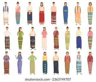 Sarong-Symbole setzen Cartoon-Vektorgrafik. Frauenrock. Sommermode