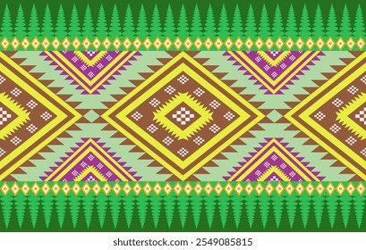 Sarong pattern decorated with flowers Green background. Design pattern for clothing, rug, background, fabric, craft, tribal, square, seamless, retro, curtain, ethnic, southwestern geometric, cushion, 