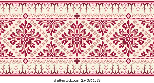 Sarong pattern. geometric ethnic flower pattern on beige background vector illustration. Cross stitch pattern,Aztec style,abstract background. Flower design for texture,fabric,clothing,decoration.