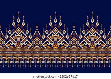 Sarong pattern.geometric ethnic oriental pattern on navy blue background vector illustration.floral cross stitch pattern,Aztec style,abstract background.design for texture,fabric,clothing,decoration.