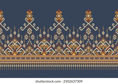 Sarong pattern.geometric ethnic oriental pattern on blue background vector illustration.floral cross stitch pattern,Aztec style,abstract background.design for texture,fabric,clothing,decoration.