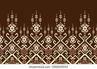 Sarong pattern.geometric ethnic oriental pattern on brown background vector illustration.floral cross stitch pattern,Aztec style,abstract background.design for texture,fabric,clothing,decoration.