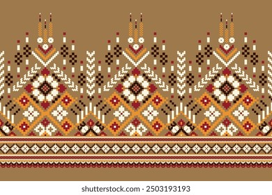 Sarong pattern.geometric ethnic oriental pattern on red background vector illustration.floral cross stitch pattern,Aztec style,abstract background.design for texture,fabric,clothing,decoration,saree