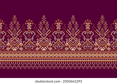 Sarong pattern.geometric ethnic oriental pattern on red background vector illustration.floral cross stitch pattern,Aztec style,abstract background.design for texture,fabric,clothing,decoration,sarong