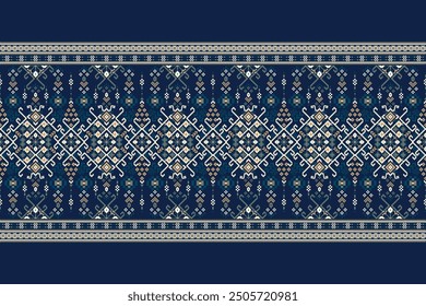 Sarong pattern.geometric ethnic oriental pattern on navy blue background vector illustration.floral cross stitch pattern,Aztec style,abstract background.design for texture,fabric,clothing,decoration.