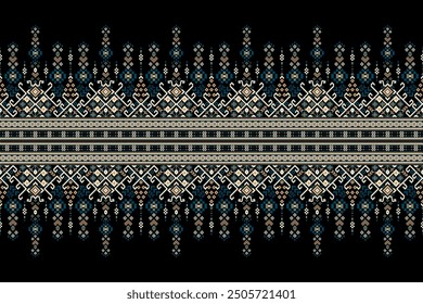 Sarong pattern.geometric ethnic oriental pattern on black background vector illustration.floral cross stitch pattern,Aztec style,abstract background.design for texture,fabric,clothing,decoration,print