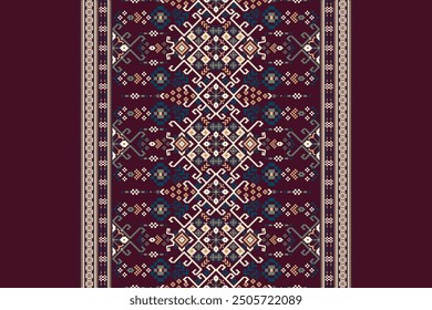 Sarong pattern.geometric ethnic oriental pattern on brown background vector illustration.floral cross stitch pattern,Aztec style,abstract background.design for texture,fabric,clothing,decoration,print