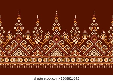 Sarong pattern.geometric ethnic oriental pattern on brown background vector illustration.floral cross stitch pattern,Aztec style,abstract background.design for texture,fabric,clothing,decoration,print