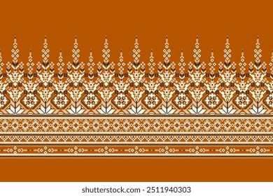 Sarong pattern.geometric ethnic oriental pattern on orange background vector illustration.floral cross stitch pattern,Aztec style,abstract background.design for texture,fabric,clothing,decoration