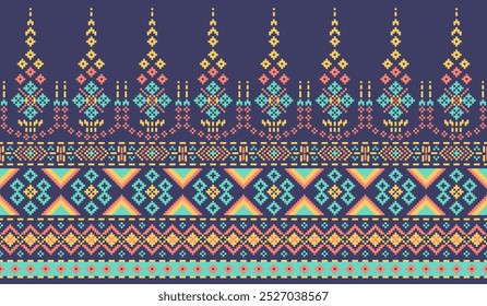 Sarong pattern.geometric ethnic oriental pattern on blue background vector illustration. Cross stitch pattern,Aztec style,abstract background.design for texture,fabric,clothing,decoration.