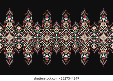 Sarong pattern,geometric ethnic oriental pattern on black background,vector illustration,geometric floral pattern,Aztec style,abstract background.design for texture,fabric,clothing,decoration,sarong.