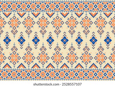 Sarong pattern.geometric ethnic oriental pattern on beige background vector illustration. Cross stitch pattern,Aztec style,abstract background. Flower design for texture,fabric,clothing,decoration.