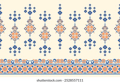 Sarong pattern.geometric ethnic oriental pattern on beige background vector illustration. Cross stitch pattern,Aztec style,abstract background. Flower design for texture,fabric,clothing,decoration.