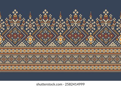 Sarong pattern.geometric ethnic oriental pattern on blue background vector illustration.floral cross stitch pattern,Aztec style,abstract background.design for texture,fabric,clothing,decoration,print 