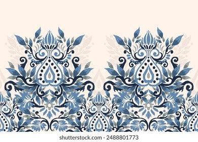 Sarong pattern.Ikat floral design pattern on white background vector illustration.Ikat ethnic oriental embroidery.Aztec style,abstract.design for texture,fabric,clothing,wrapping,decoration,print,rug.
