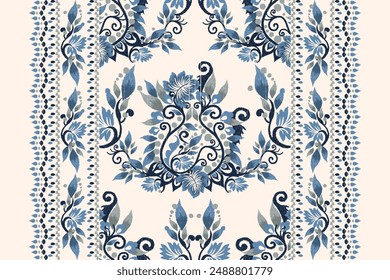 Sarong pattern.Ikat floral design pattern on white background vector illustration.Ikat ethnic oriental embroidery.Aztec style,abstract.design for texture,fabric,clothing,wrapping,decoration,print,rug.
