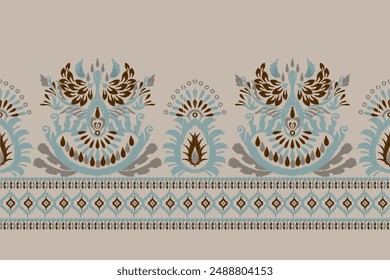 Patrón Sarong. Patrón de diseño floral Ikat sobre fondo gris Ilustración vectorial. Ikat bordado étnico oriental. Estilo azteca, abstracto. Diseño para textura, tela, ropa, envoltura, decoración, impresión, alfombra.