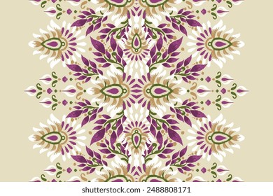 Sarong pattern.Ikat floral design pattern on white background vector illustration.Ikat ethnic oriental embroidery.Aztec style,abstract.design for texture,fabric,clothing,wrapping,decoration,print,rug.