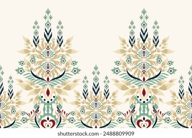 Sarong pattern.Ikat floral design pattern on white background vector illustration.Ikat ethnic oriental embroidery.Aztec style,abstract.design for texture,fabric,clothing,wrapping,decoration,print,rug.