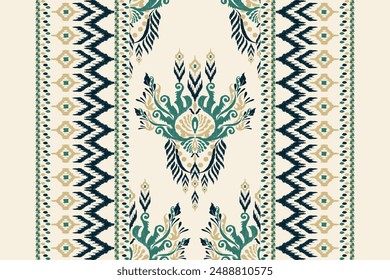 Sarong pattern.Ikat floral design pattern on white background vector illustration.Ikat ethnic oriental embroidery.Aztec style,abstract.design for texture,fabric,clothing,wrapping,decoration,print,rug.