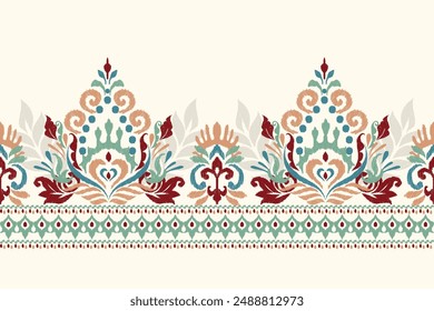 Sarong pattern.Ikat floral design pattern on white background vector illustration.Ikat ethnic oriental embroidery.Aztec style,abstract.design for texture,fabric,clothing,wrapping,decoration,print,rug