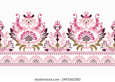 Patrón de Sarong. Patrón de diseño floral Ikat sobre fondo blanco Ilustración vectorial. Ikat bordado étnico oriental. Estilo azteca, abstracto. Diseño para textura, tela, ropa, envoltura, decoración, impresión, alfombra.