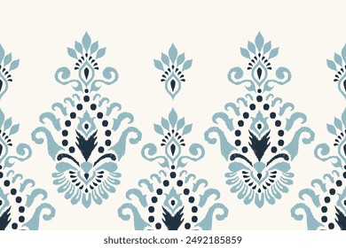 Sarong pattern.Ikat floral design pattern on white background vector illustration.Ikat ethnic oriental embroidery.Aztec style,abstract.design for texture,fabric,clothing,wrapping,decoration,print,rug.