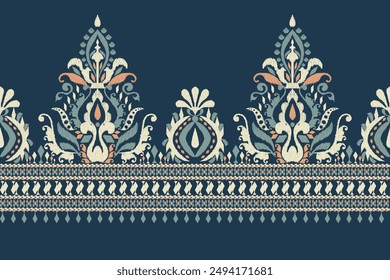 Sarong-Muster.Ikat Blumenmuster-Muster auf blauem Hintergrund Vektorillustration.Ikat ethnisch orientalische Stickerei.Aztec-Stil,abstrakt.Design für Textur, Stoff,Bekleidung,Verpackung,Dekoration,Druck,Sari