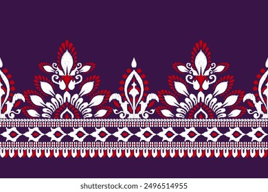 Sarong pattern.Ikat floral design pattern on purple background vector illustration.Ikat ethnic oriental embroidery.Aztec style,abstract.design for texture,fabric,clothing,wrapping,decoration,print.
