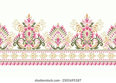 Patrón de Sarong. Patrón de diseño floral Ikat sobre fondo blanco Ilustración vectorial. Bordado oriental étnico Ikat. Estilo azteca, abstracto. diseño para textura, tela, ropa, envoltura, decoración, impresión, alfombra.